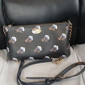 Coach Quinn Bramble Rose Floral Black Leather Crossbody Bag
